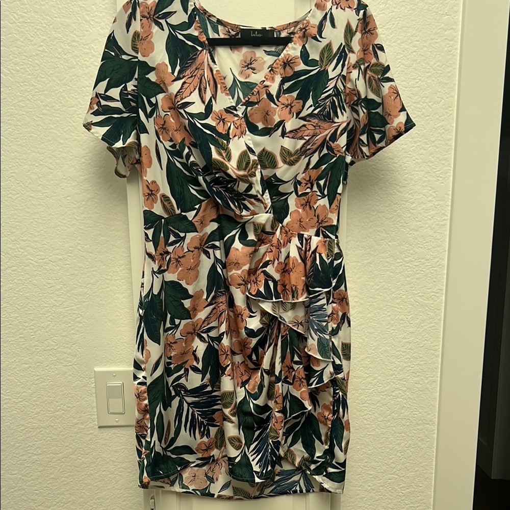 Lulu's Pink and Green Floral V-Neck Dress